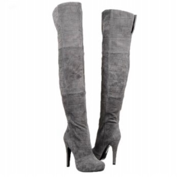 Report Signature Shoes - Report Signature Fairfax 3 Gray Suede OTK Over the Knee Thigh High Boots‎ | 7.5